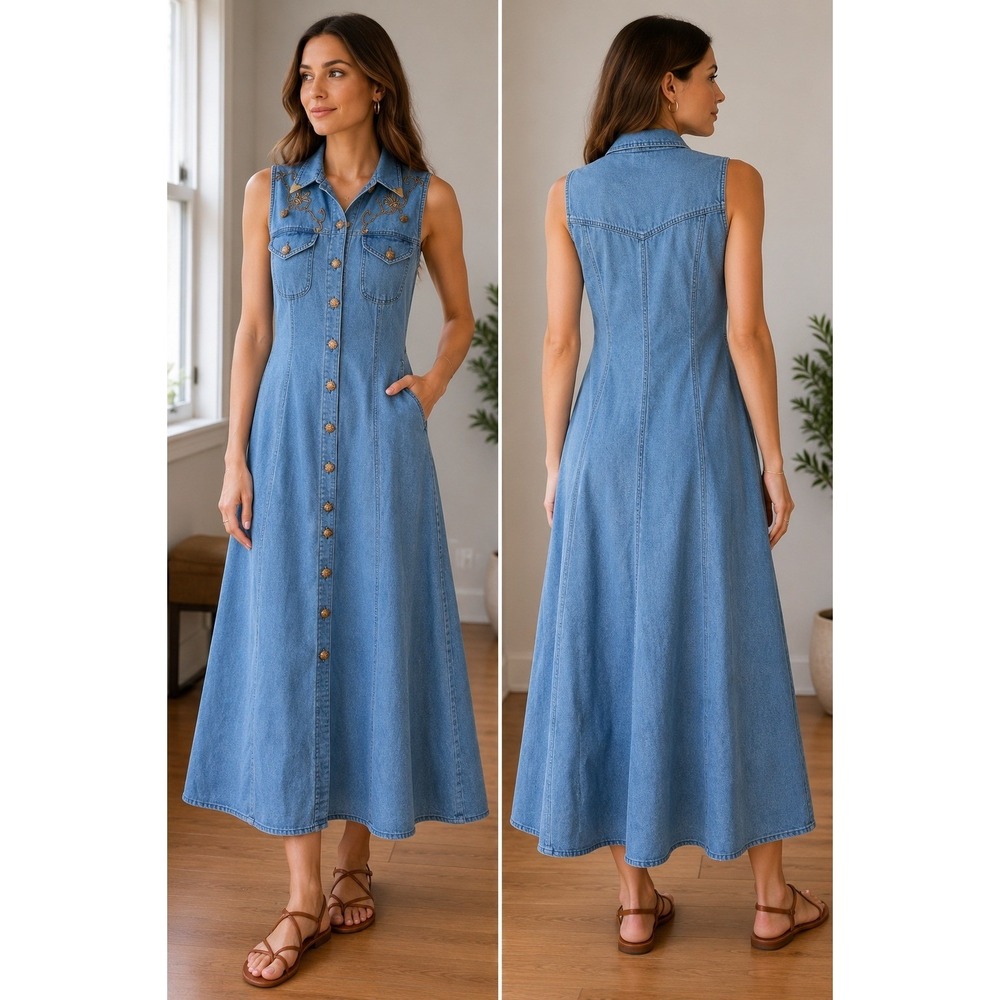 Vintage Pg Collections Unique Maxi Denim Dress